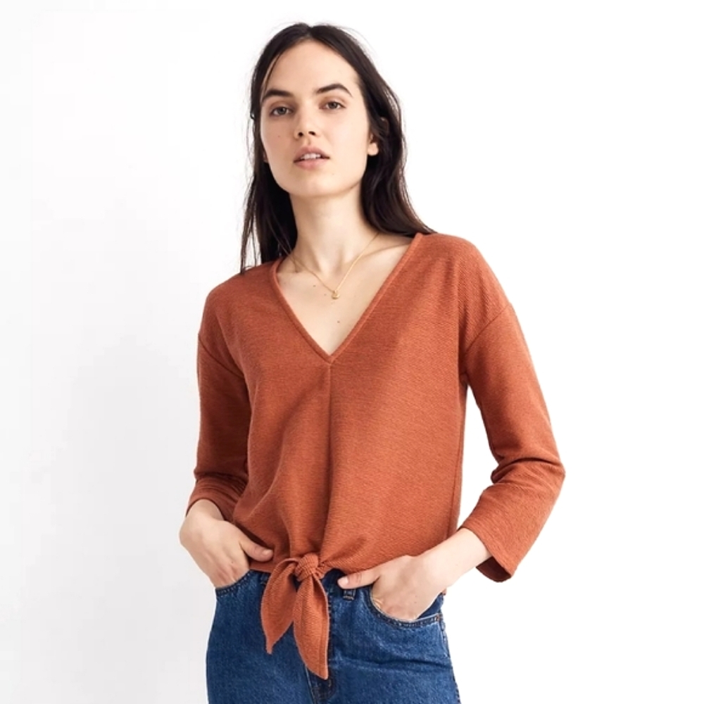 Madewell Texture & Thread Long-Sleeve Tie-Front Top Size XS